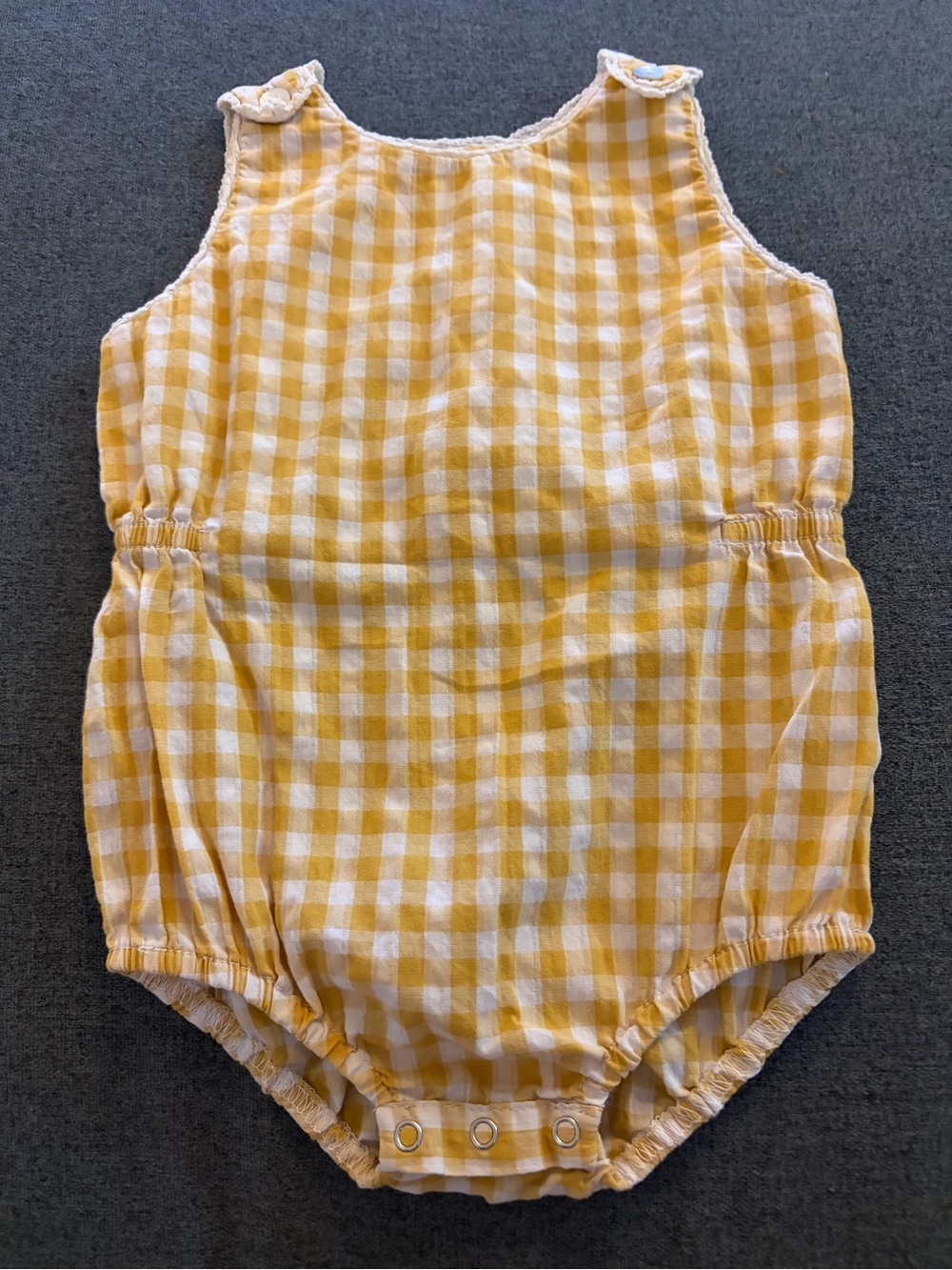 Emile et Ida Yellow and White Gingham Baby Romper